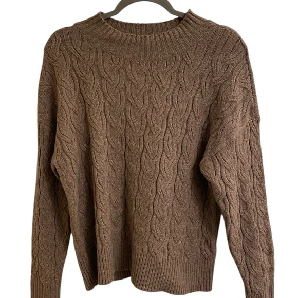 HAVEN WELL WITHIN ORGANIC COTTON CABLE KNIT SWEATER MOCK NECK BROWN SIZE SMALL - Picture 6 of 13